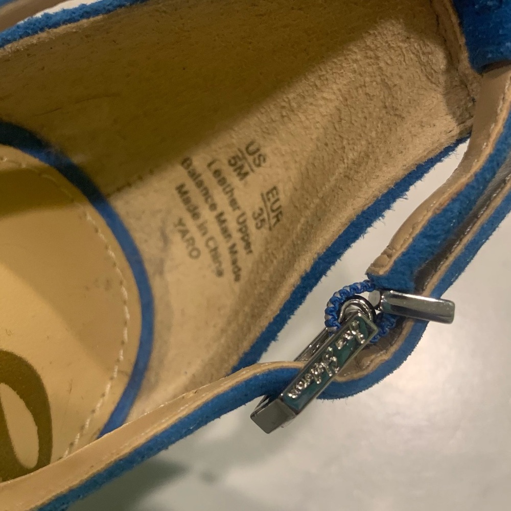Sam Edelman Yaro Suede Block Heels Bright Blue Ankle Strap - Picture 3 of 5